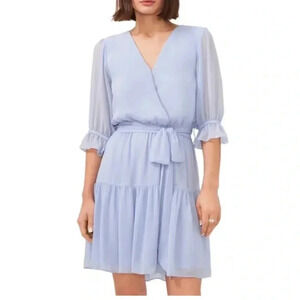 Halogen Tiered Ruffle Blue Mini Dress Balloon Sleeve Womens XS NWT Flawed
